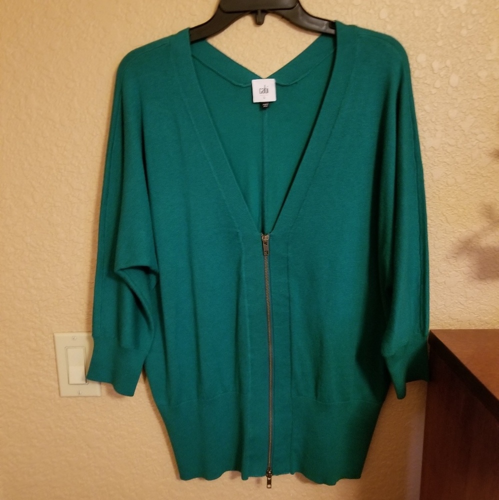 Green CAbi Zip V-neck Sweater L